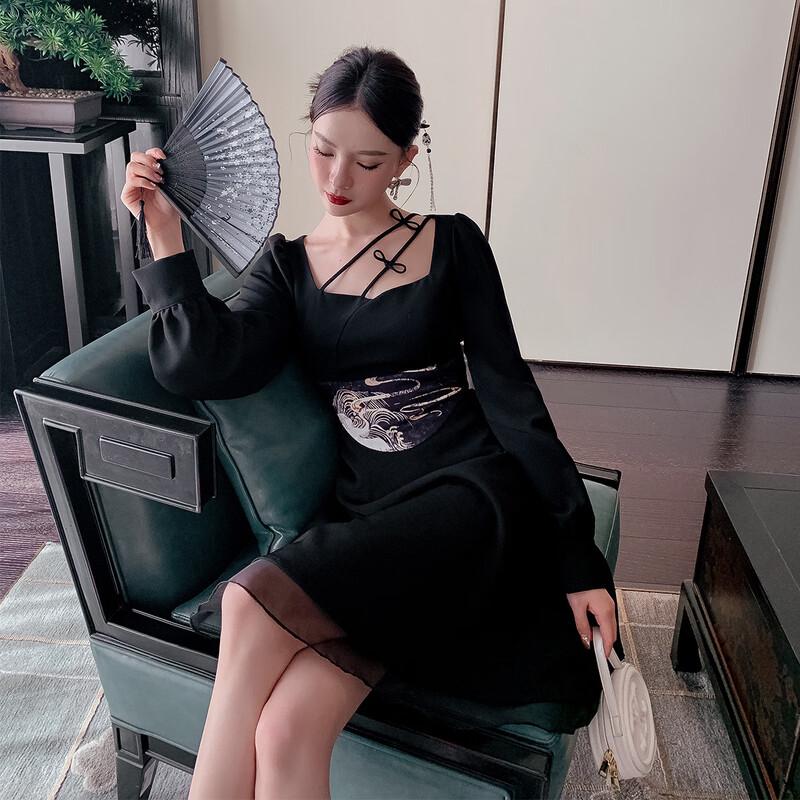 JK&JS New Chinese Style Square Collar A-line Dress