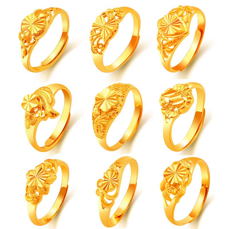 Sand Gold Ring for Women, Long-lasting Color Retention, Niche Sweet Imitation Gold Open Female Ring, Copper Alloy Accessories