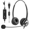 Wantek USB Headset, Binaural, with Noise-Canceling Microphone and Online Control, Wired PC Headphones for Skype, Web Conferencing, Working from Home,