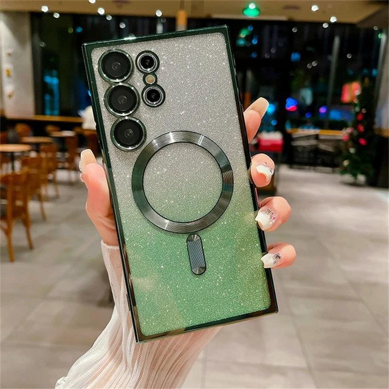 Роскошный блестящий магнитный женский чехол для Magsafe для Samsung Galaxy S24 S23 S22 Ultra Plus, аксессуары, чехол для беспроводной зарядки