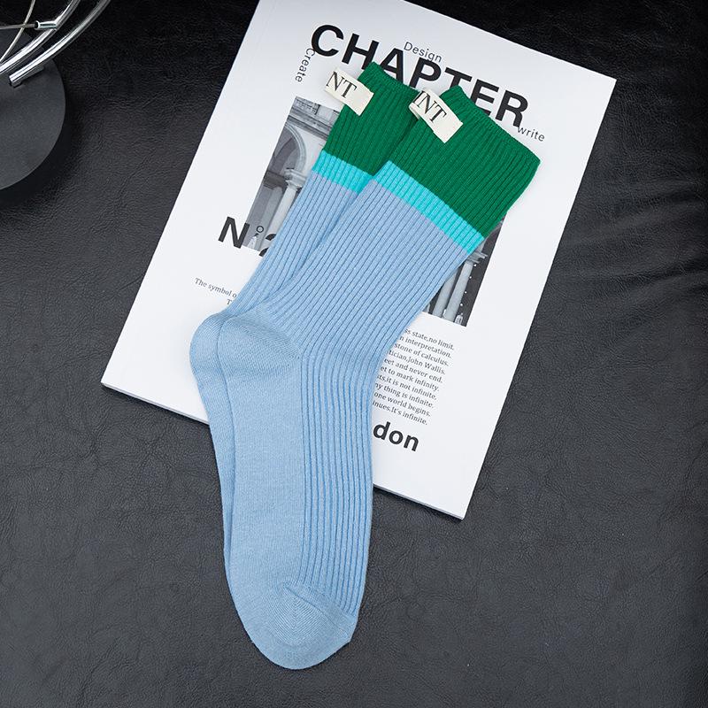 2022 Autumn Women's Color Block Vertical Stripe Mid-Calf Socks - Trendy Slimming Long Leg Korean Style