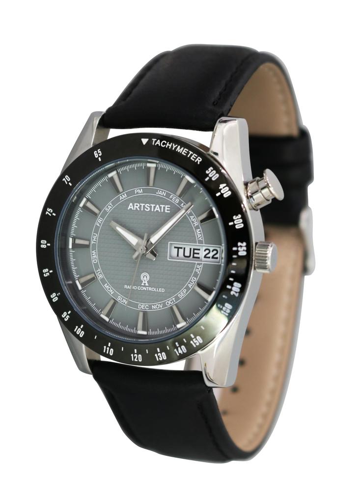 Кожаный Часы с Датой и Днем Серый Долговечные [ARTSTATE W335E] Мужские Радиоуправляемые Часы, Ремешок, Дисплей, Циферблат,
