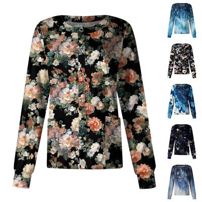 Женский повседневный однобортный однобортный защитная одежда с длинными рукавами и цветочным принтом, кардиган, топ