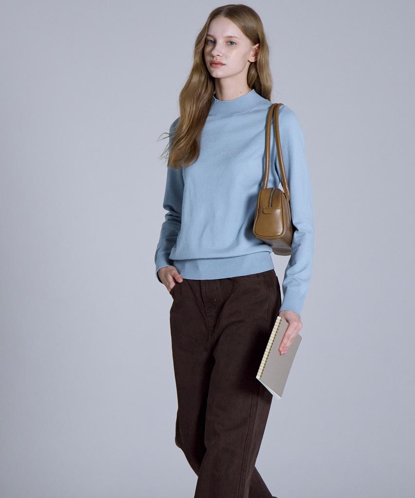 BASIC HOUSE Women'S High-Neck Long-Sleeve Sweater Blue Lykt7202