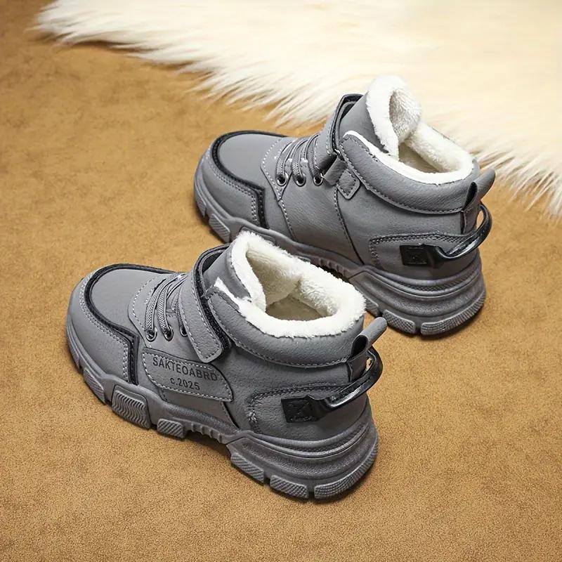Подростковые зимние теплые толстые флисовые кроссовки - Уютные, нескользящие, высокие повседневные ботинки для мальчиков, Мягкая тканевая подкладка, Идеально для детской обуви