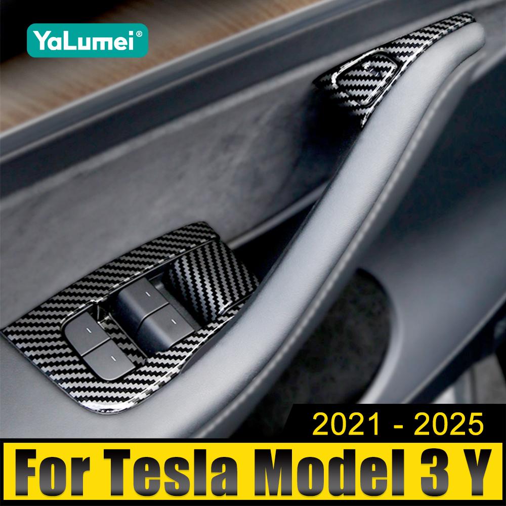 Для Tesla Model3 Model 3 Y 2021 2022 2023 2024 2025 Кнопка переключателя стеклоподъемника автомобиля Крышка двери Подлокотник Панель Отделка Наклейки