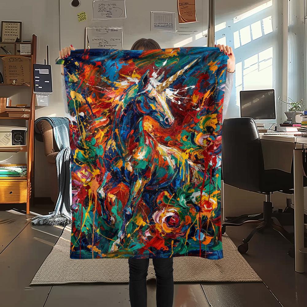 Unicorn Animal Print Flannel Blanket, High quality Comfortable for All Seasons, Home Decor, Warmth and Comfort, Perfect for Christmas Gifts130