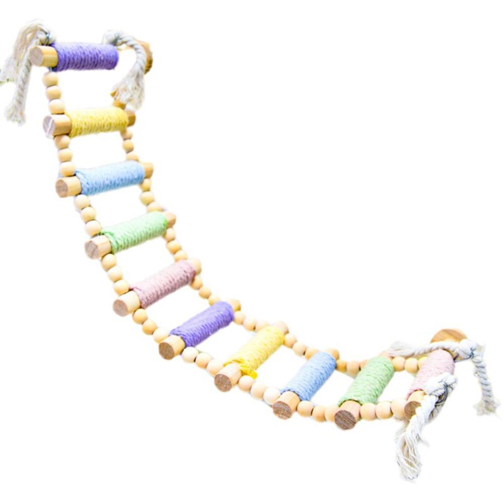 5/8/10 Steps Bird Cotton Rope Ladder Hanging Wood Bird Perch Safe Parrot Climbing Toy Cockatiels