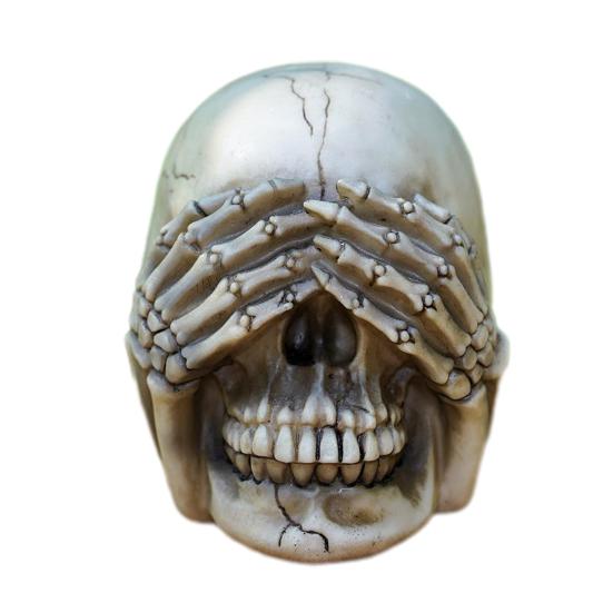 Halloween Skull Figurine See Speak Hear No Evil Resin Skeleton Head Realistic Human Skull Model Statue for Bar Home Table Decor