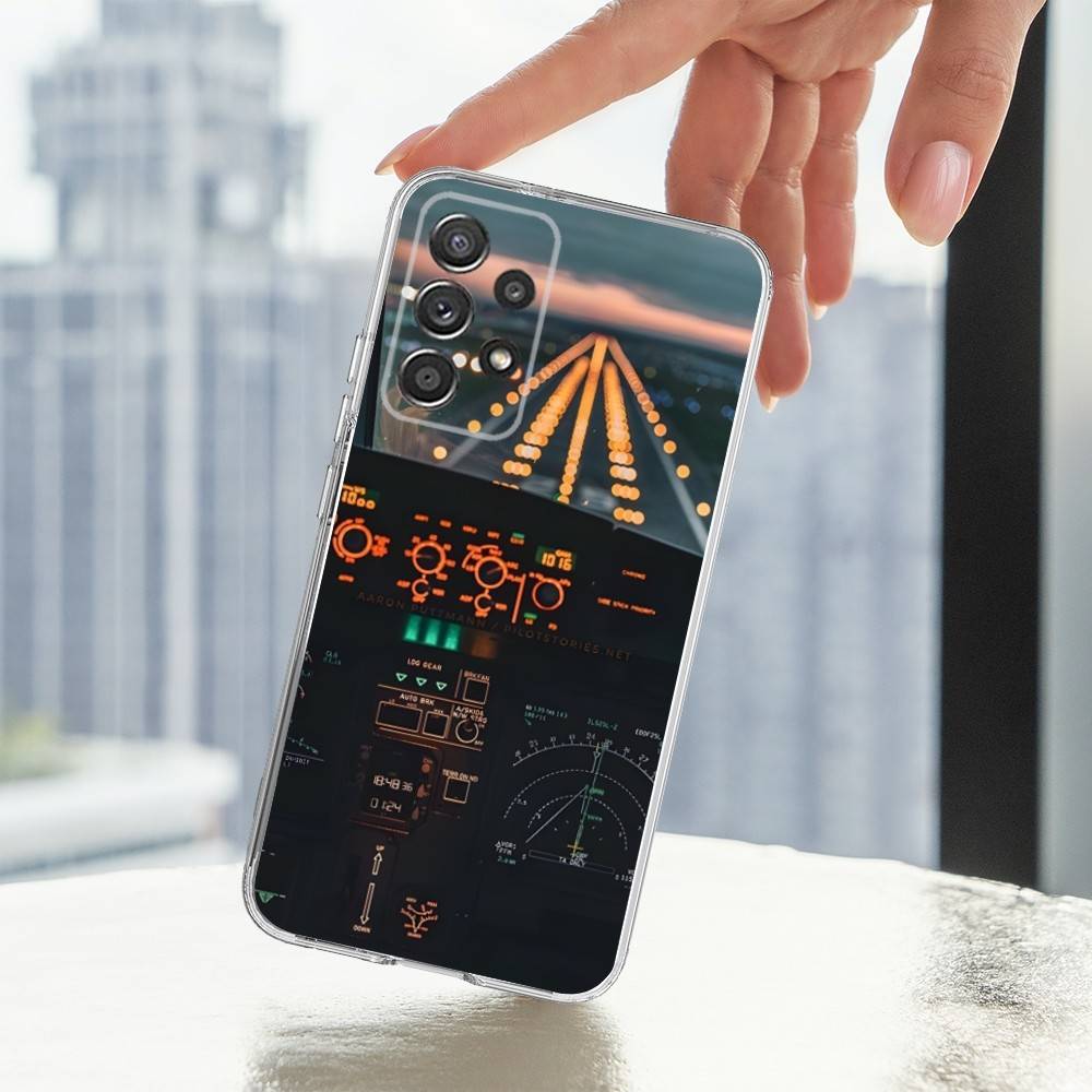 Aviation Cockpit Pilot Phone Case For Samsung A30,71,51,S9,10,20,Ultra,FE,Lite,S25,24,22,23,21,PIus,Transparent, Silicone