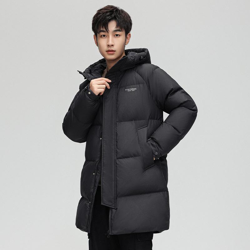 White Duck Down Jacket Men's Winter Medium and Long Loose Hooded Jacket Couple Fashion Versatile Top