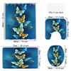 4pcs Blue-Golden Butterfly Shower Curtain Set with Rug, Toilet Lid Cover, Bath Mat, and Waterproof Polyester Curtain for Windows