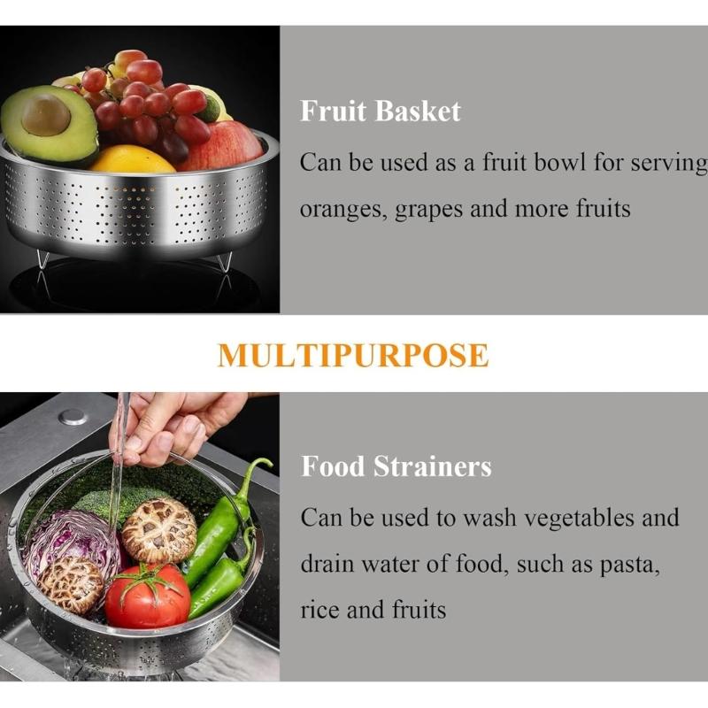 Паровая корзина для овощей диаметром 22 см, изготовленная из нержавеющей стали 304, с ручкой и ножками, подогреваемая емкость для продуктов.