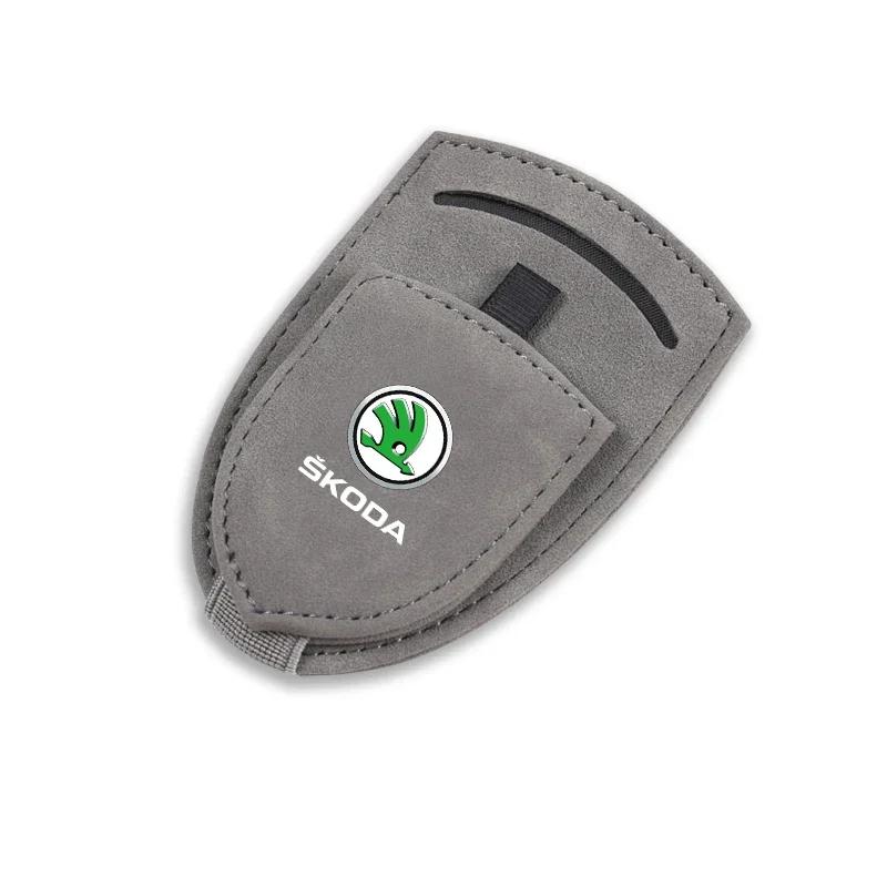 Car Suede Glasses Clip Sun Visor Sunglasses Clamp Holder For Skoda Octavia Superb Rapid Kodiaq Karoq Fabia Kamiq Enyaq Citigo RS