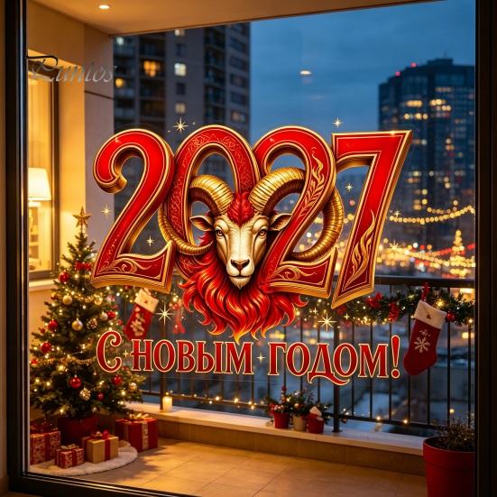 Новогодние наклейки на окна 2027, Двусторонние красно-золотые наклейки-барашки, Многоразовые ПВХ наклейки на стекло для окон, Статические наклейки для дома, школы, офиса