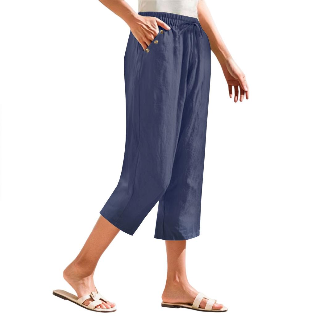 Женские укороченные брюки Stralght Pants With Pockets Lightweight Caual Loose Trousers
