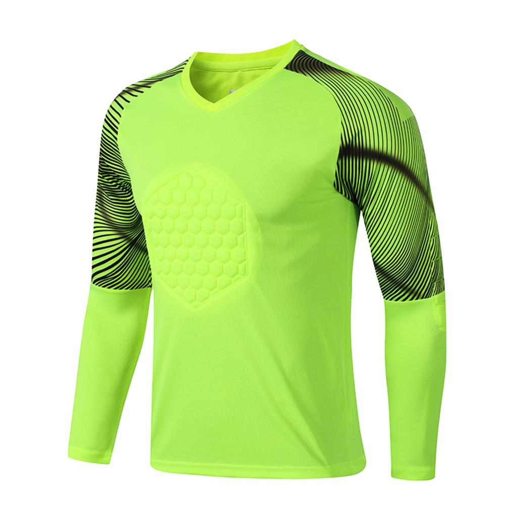 Mens Striped Long Sleeve Goalkeeper Jersey Protective Sponge Pad Training Tops Soccer Football Uniform