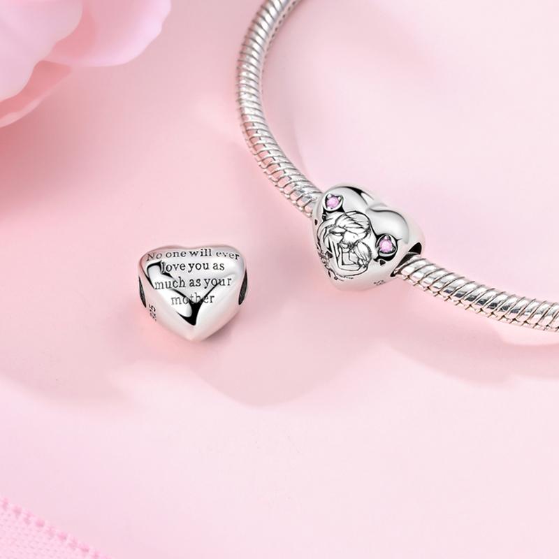 925 Silver Charm Bead Mother's Day Love Heart Family Charms Beads Pendants Fit Bracelet Women Jewelry Gifts