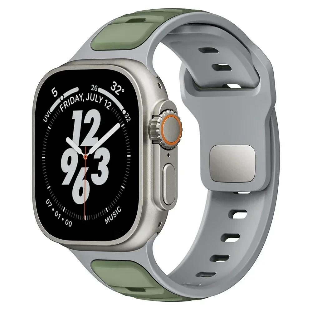 Силиконовый ремешок для Apple Watch 49 мм 46 мм 45 мм 44 мм 42 мм 41 мм 40 мм, мужской спортивный ремешок для iWatch Series 10 9 8 7 6 5 4 Se Ultra 1 2