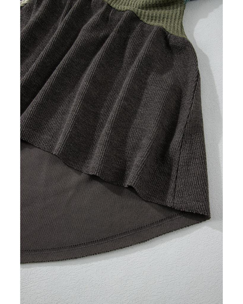 Azura Exchange Лаврово-зеленый смешанный текстурированный цветной пэчворк с широкими рукавами, потертостями, высоким и низким вырезом, капюшоном