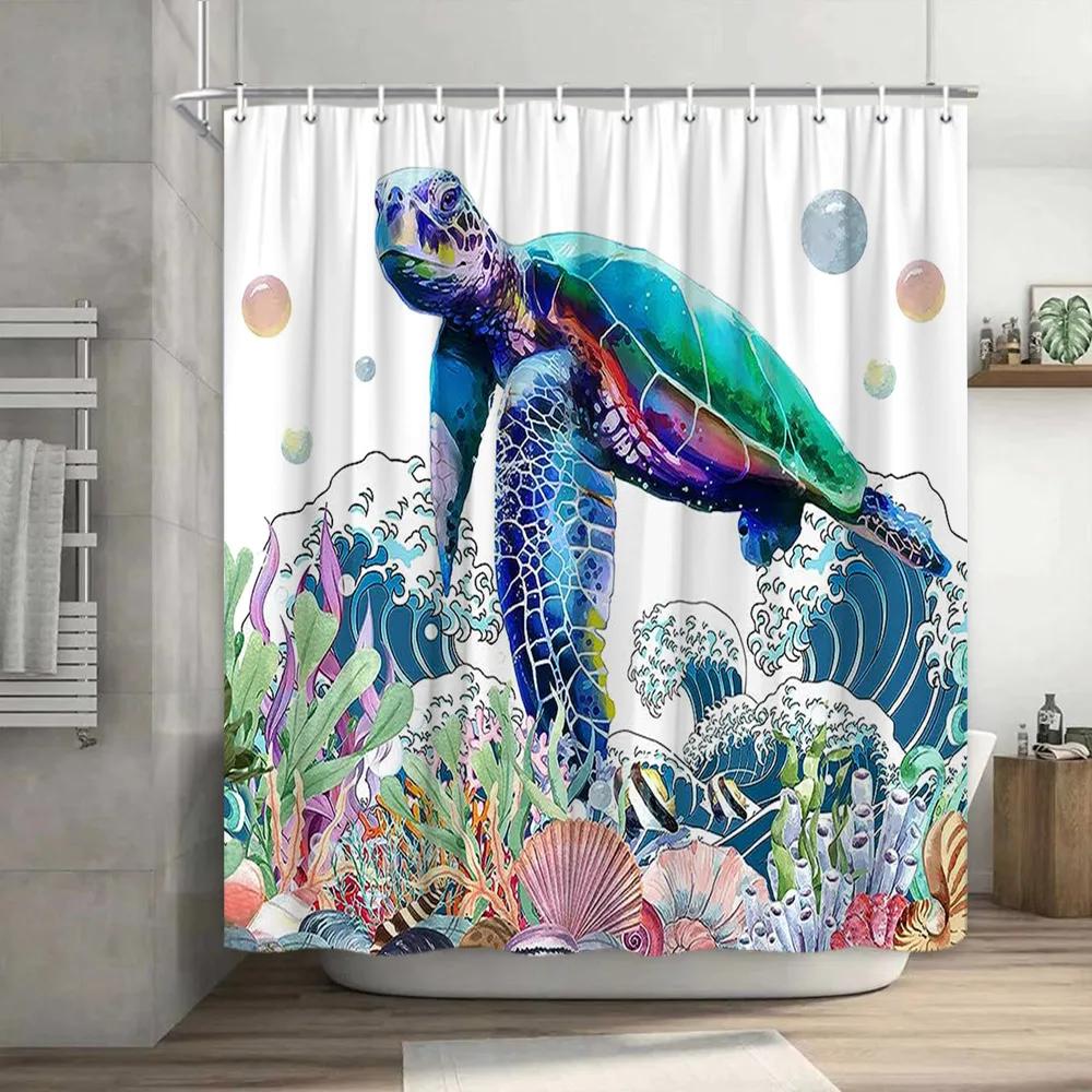 Смешная занавеска для душа Brave Cat Cartoon Душевая занавеска Waves Ocean Decor Ткань Душевая занавеска Set with Hooks Bathroom Decoration