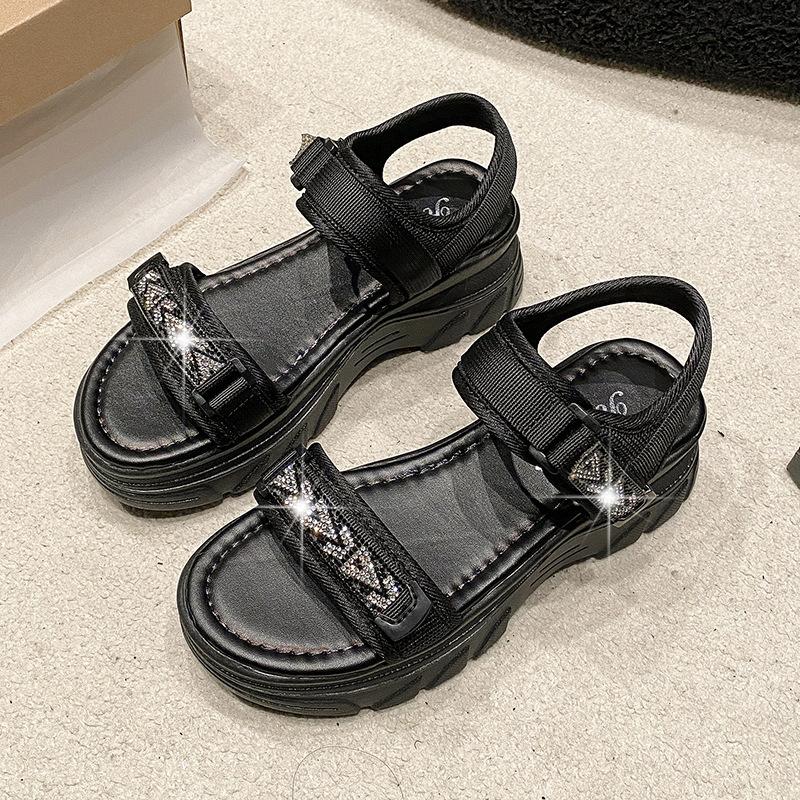 Спортивные сандалии женские 2024 новые летние модные универсальные сандалии на липучке с платформой-бубликом