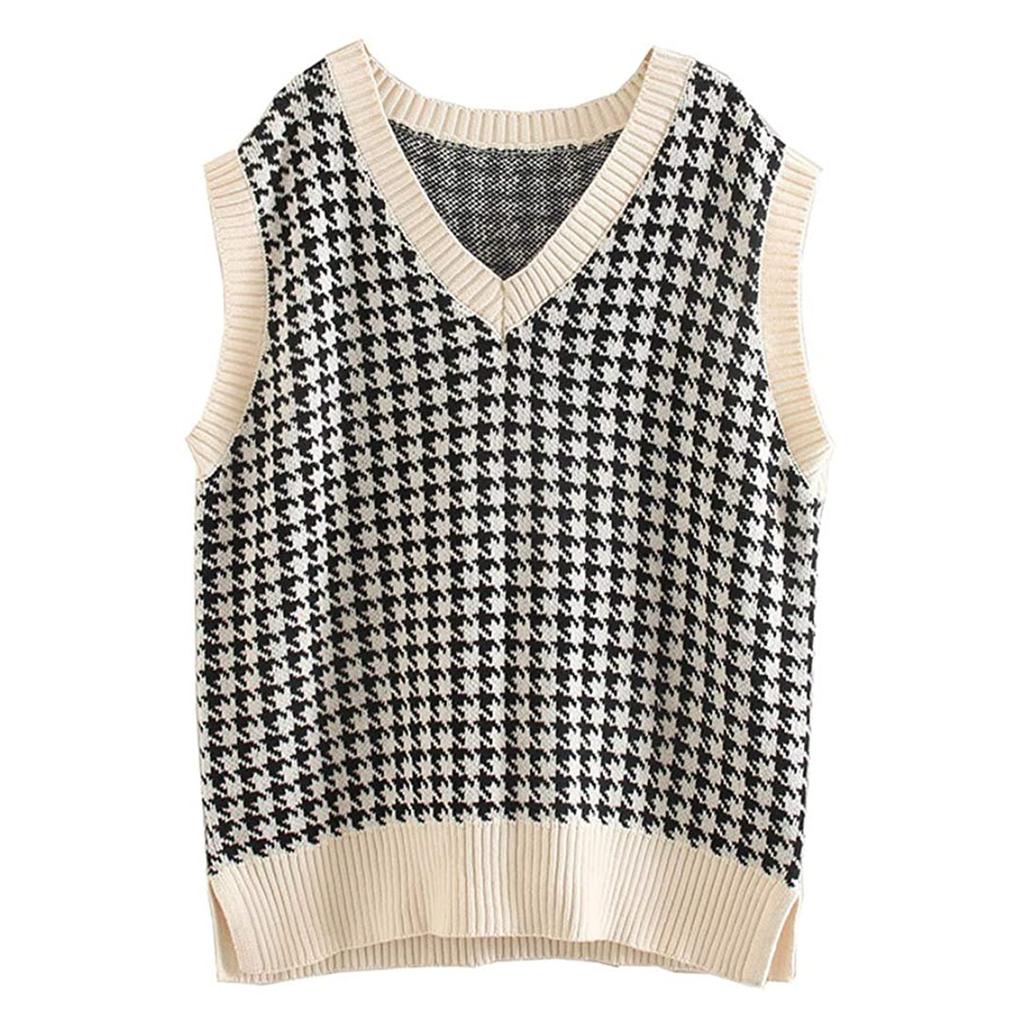Women's Casual V-Neck Pullover Shirt Collision Color Sleeveless Sweater Vest
