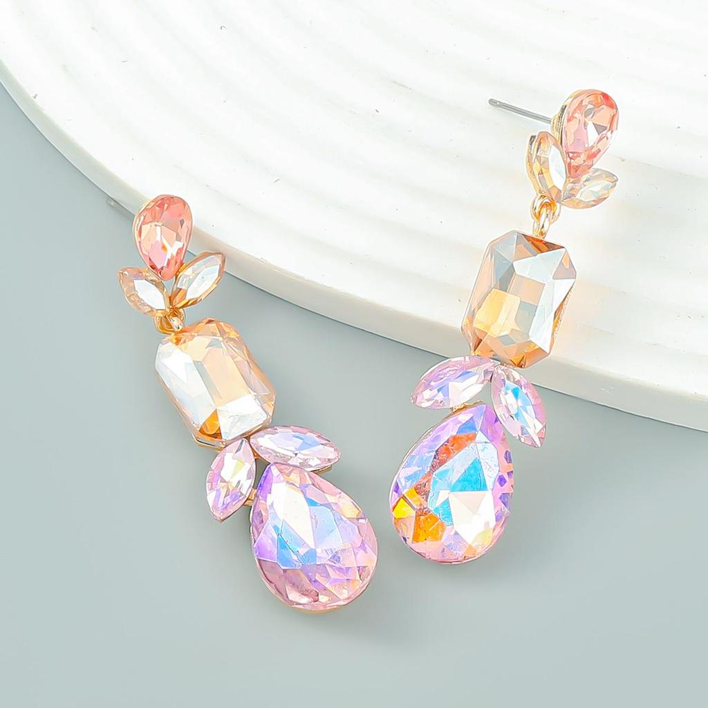 2022 Модные геометрические серьги из сплава с бриллиантами: Серия Colored Diamond для женщин — европейский и американский стиль вечеринок