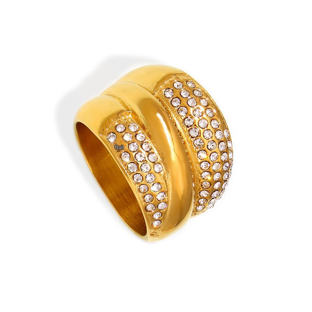 Европейско-американское геометрическое многослойное кольцо с бриллиантами, хип-хоп мода, дизайн из нержавеющей стали с покрытием из 18-каратного золота
