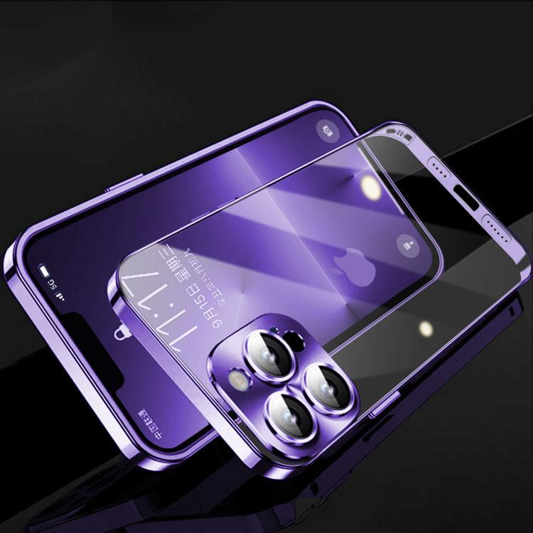 Роскошный чехол для телефона с металлическим каркасом для iPhone 14 13 12 Pro Max, стеклянная крышка с полным объективом, прозрачная задняя крышка