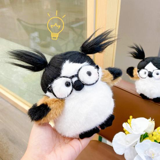 Funny Bird Plush Toy Cute Fat Parrot Sparrow with Glasses & Hair Mini Palm-sized Stuffed
