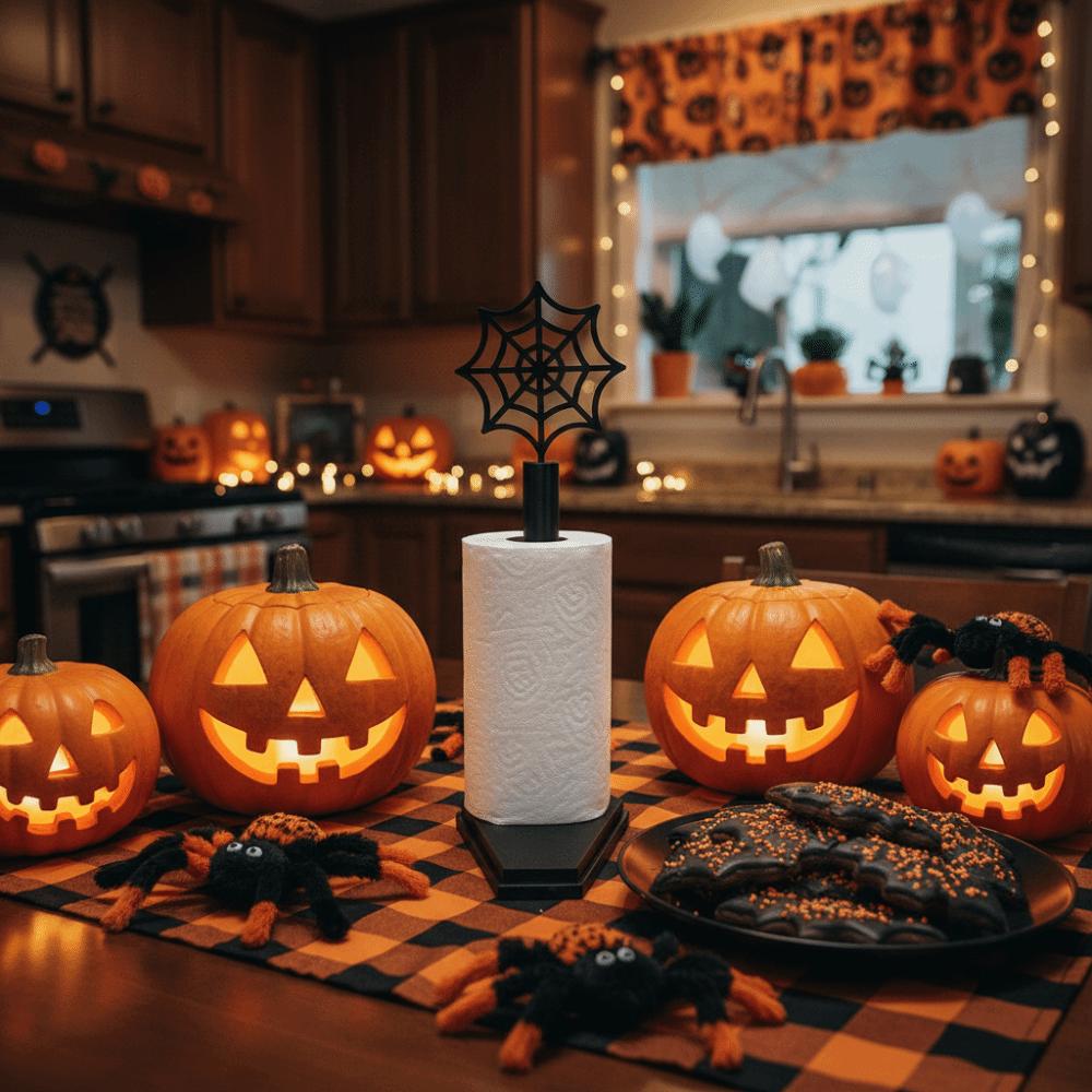 Countertop Spider Web Paper Rack Wooden Gothic Roll Dispenser Halloween Towel Holder Dining