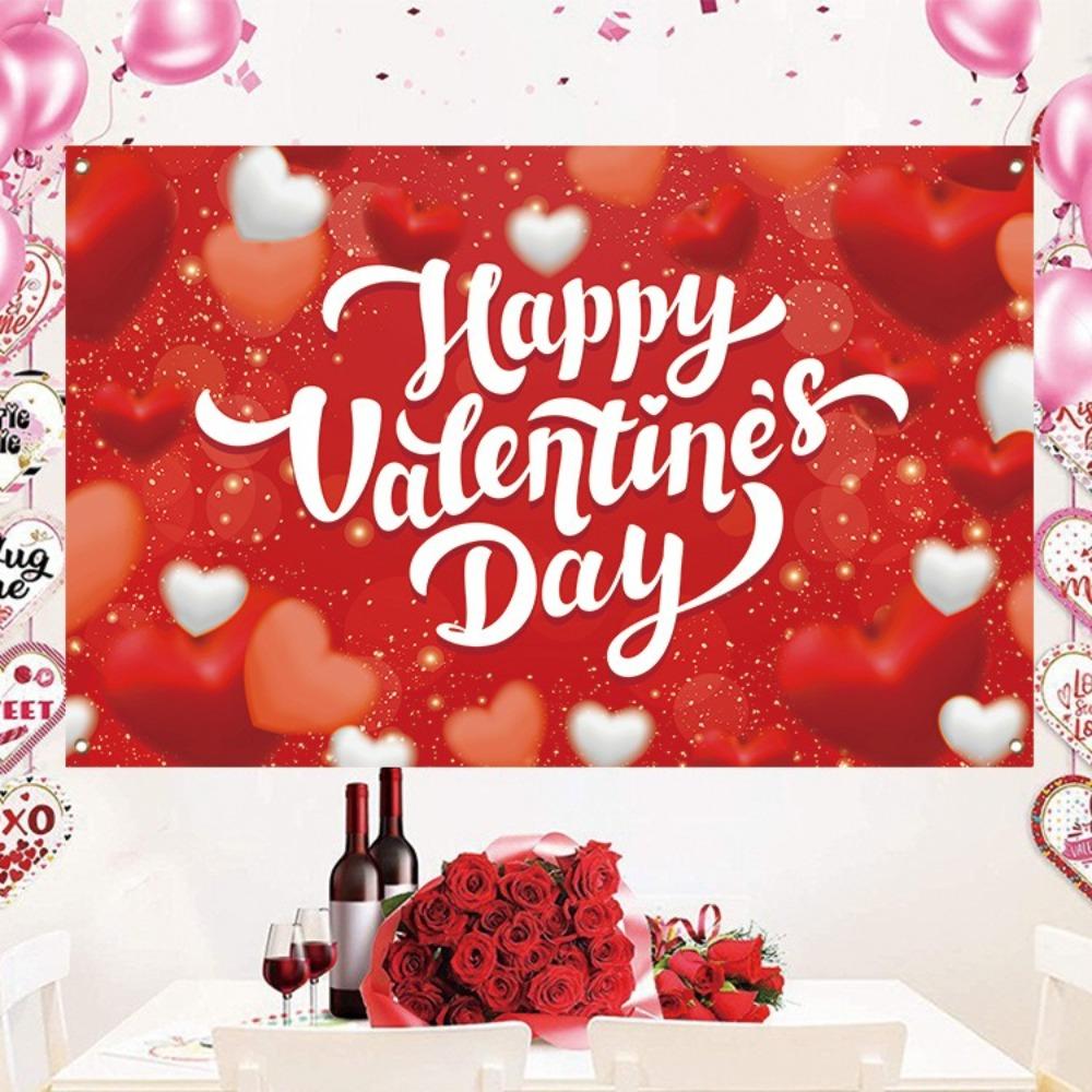 115cmx180cm Red Love Heart Background Romantic Happy Valentine's Day Banner  Photo Booth