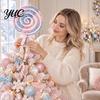 Event Stage Decoration Macaron Spiral Lollipop Christmas Tree Topper, Foam Candy Ornament with Sweet Shop Props Bow, Party Prop for Window Display