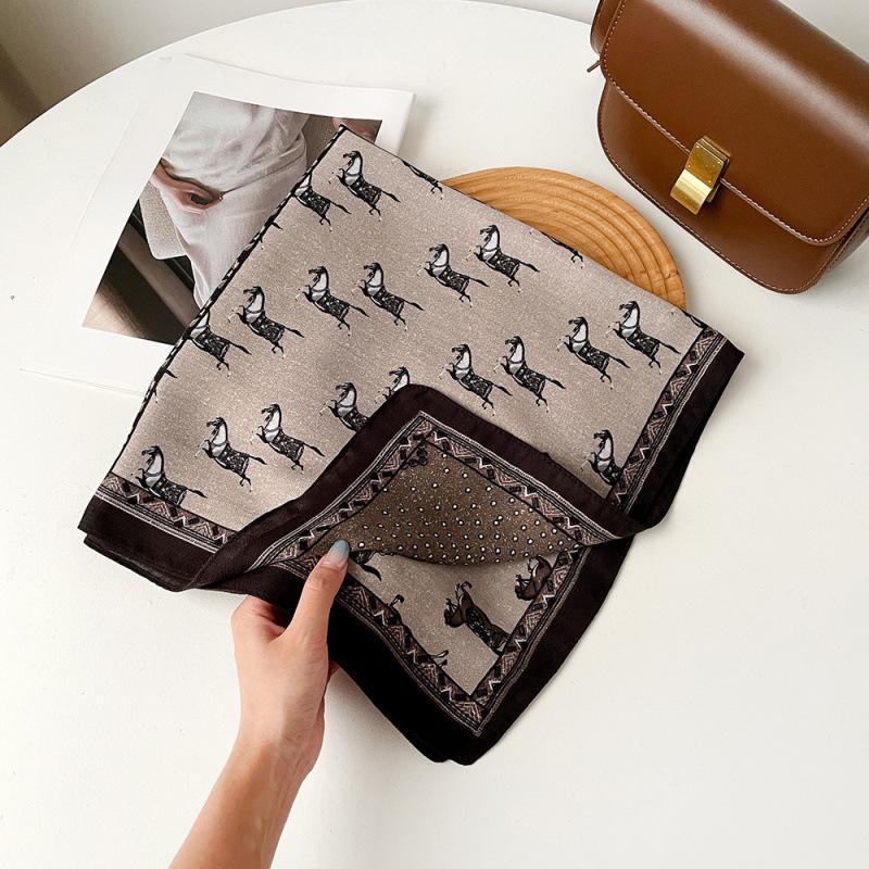 Decorative small square scarf 71CM simulated silk scarf Spring and Autumn headscarf neck protection cotton and linen scarf scarf tied silk scarf