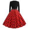 Women's Polka Dot Print Long Sleeve Dress Cutout Party Casual Round Neck Dress