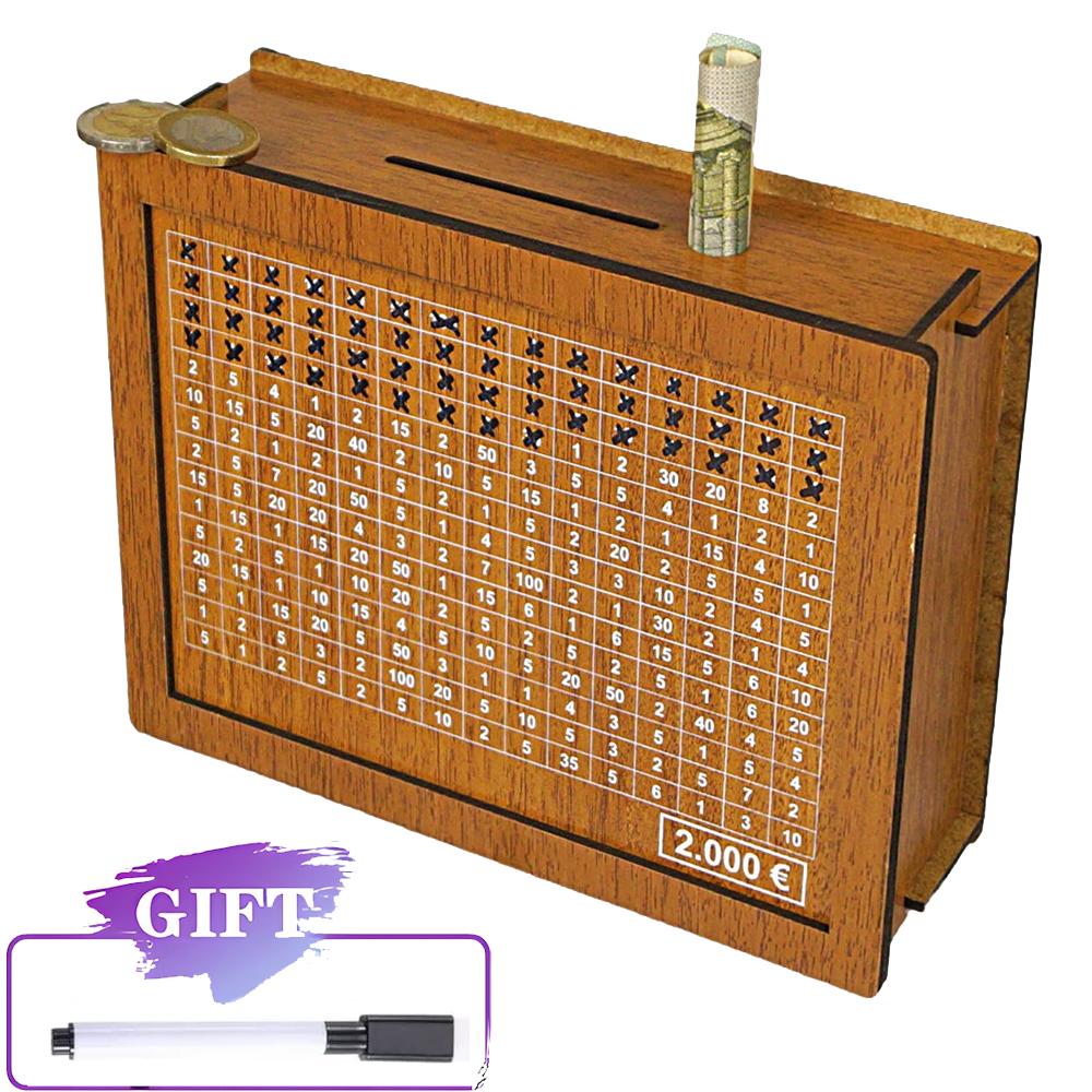 Wooden Piggy Bank Reusable Handmade Money Box, Piggy Bank with Saving Goal and Numbers To Check for Helps The Habit of Saving