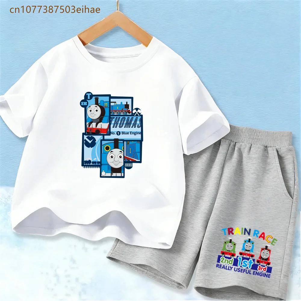 Thomas Train Kids Summer Clothes Set Soft Airy Polyester Tee Relaxed Fit Shorts Stylish Outdoor Activity Wear For Boys Girls
