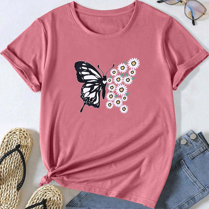 Fashion Women Animal Butterfly Print T Shirt Funny Casual O-neck Short Sleeves T-shirt Summer Female Tee Shirt
