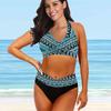 Женский купальник с бретелями, синий купальник бикини с принтом витых линий и танкини