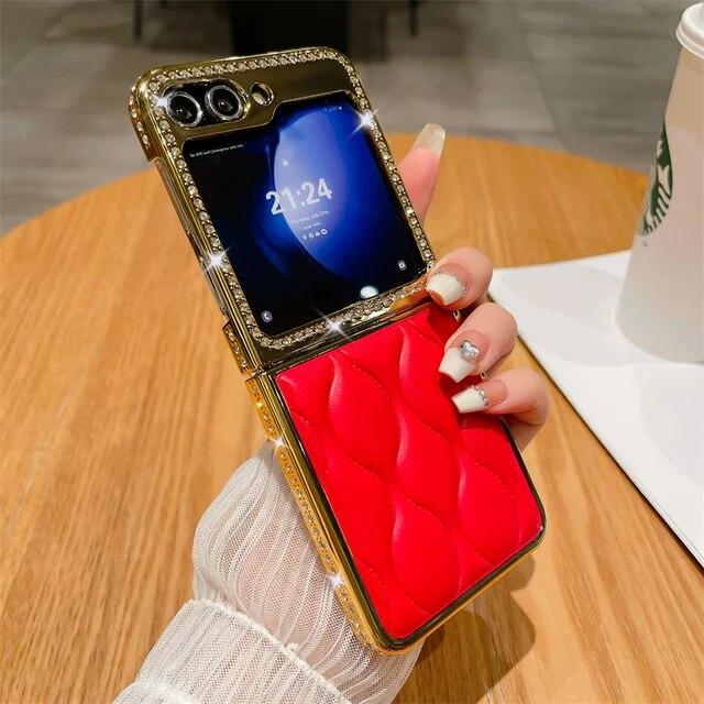 Роскошный чехол для телефона с золотым покрытием для Samsung Galaxy Z Flip 5 Flip 4 ZFlip5, мягкий чехол из искусственной кожи с блестящим пледом для Samsung ZFlip 3