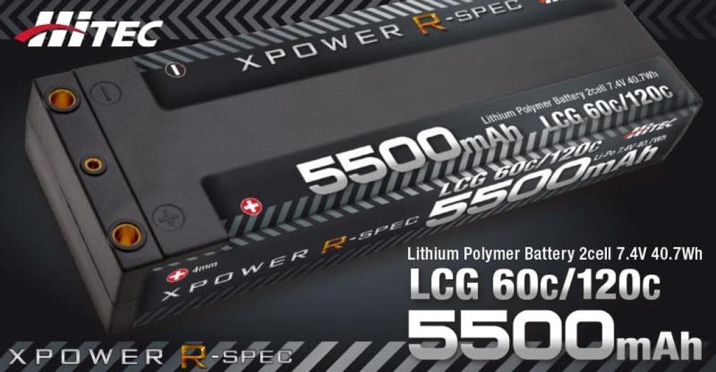 Hitec X-Power R-Spec XPR5500-LCG Li-Po 7.4V 60C120C с разъемами T-Type Deans, Высокая емкость, Высокая мощность, Прочный, Тонкий дизайн, Низкий центр