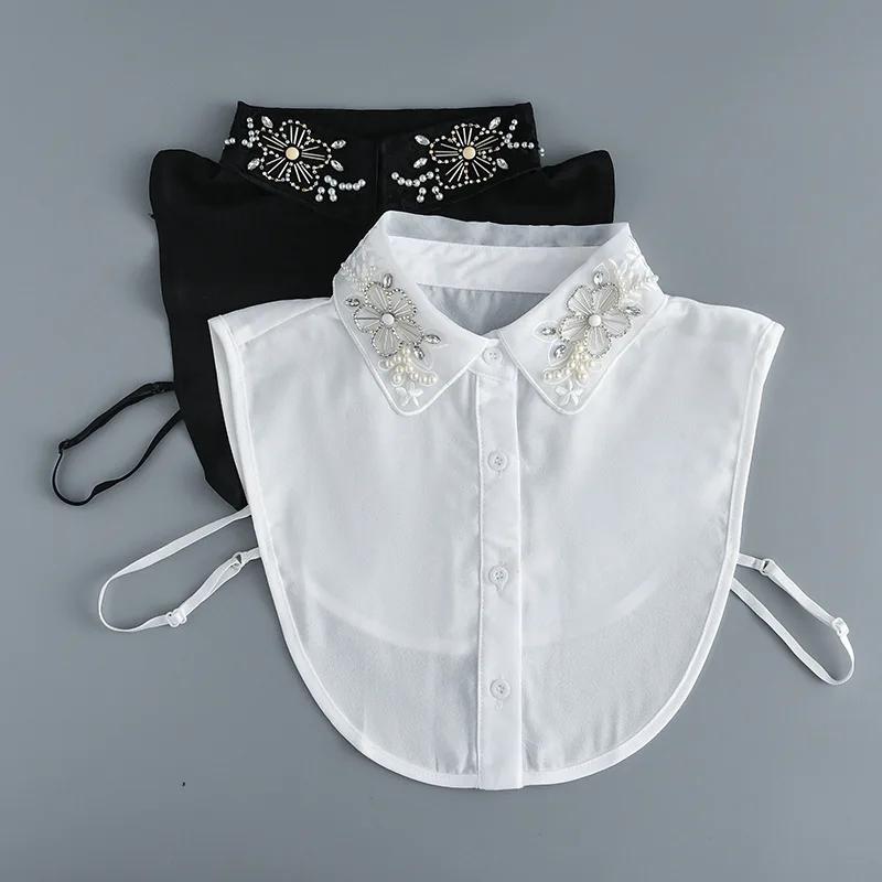 Women's Handmade Beads Fake Collar for Womens Half Shirt Blouse Tops Shirt Detachable Collar False Collar