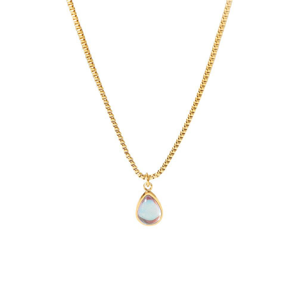 Ожерелье-чокер на ключицу с градиентом в форме слезы из лунного камня - Элегантное женское колье на цепочке-коробке.