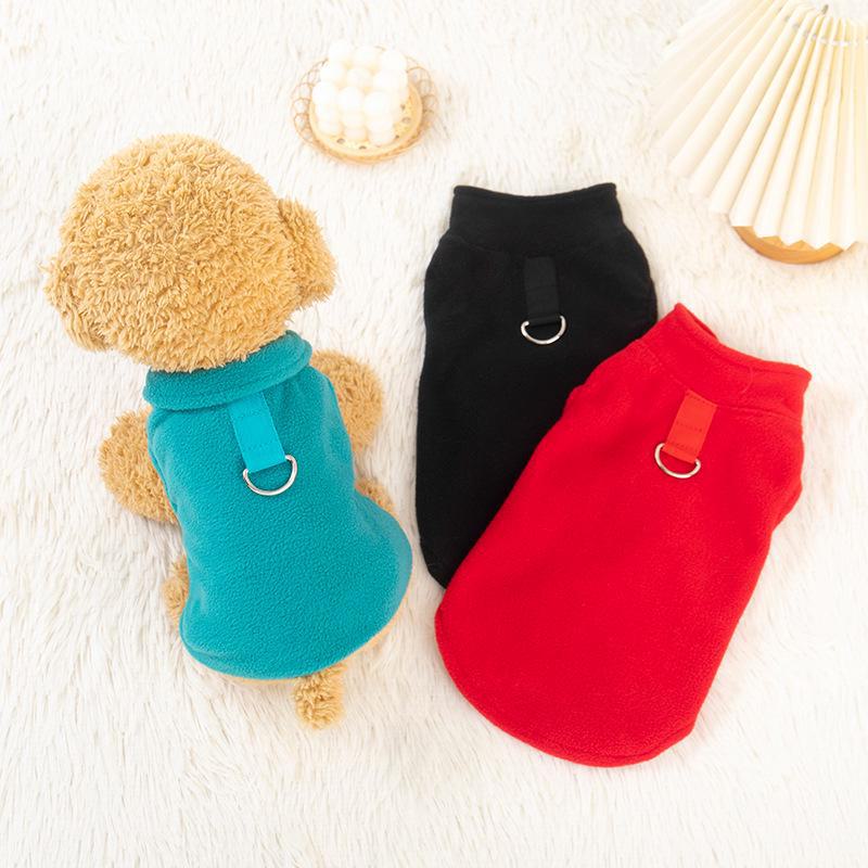 Thick Polar Fleece Dog Sweatshirt with Leash Attachment - Universal Pet Clothing for Autumn and Winter