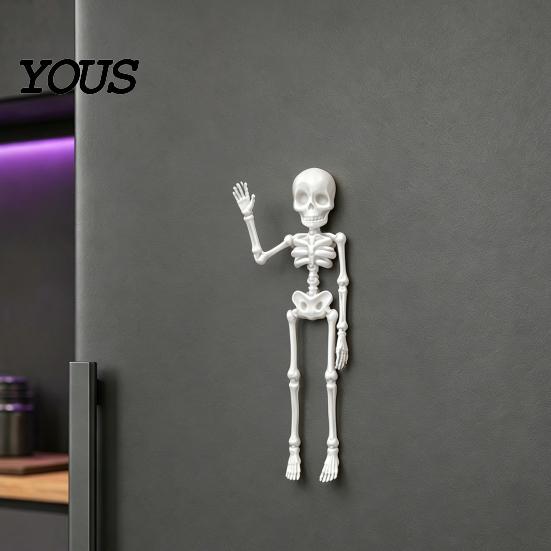 Poseable Skeleton Magnet 3D Printed Refrigerator Magnet, Figurine with Movable Joints, Halloween Gothic Fridge Decoration Spooky