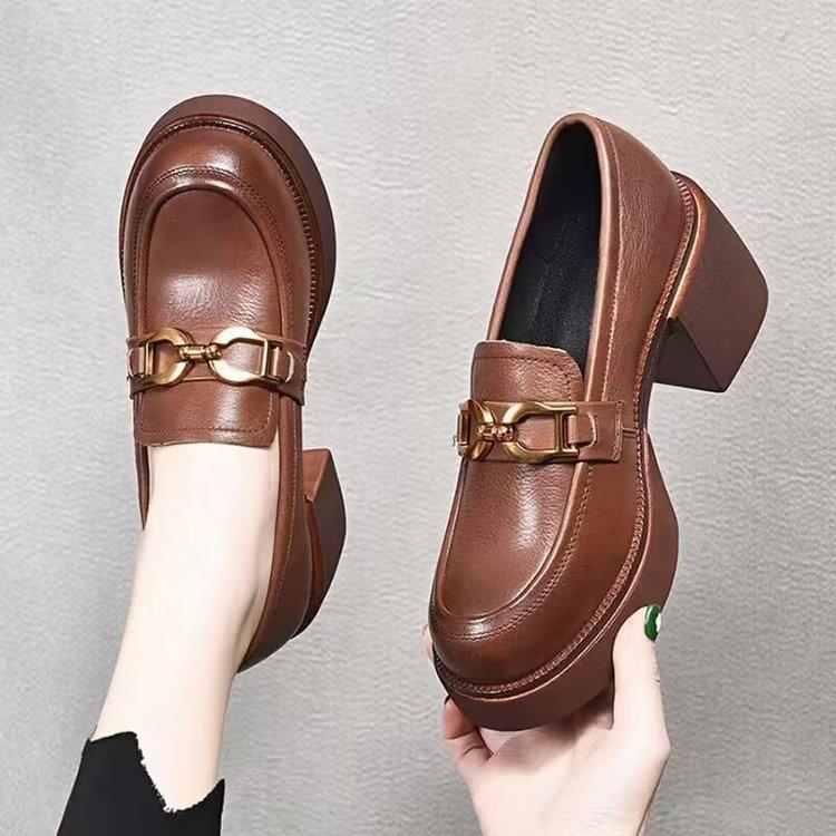 British High-heeled Small Leather Shoes Women's Single Shoes 2024 Autumn New Platform Muffin Loafers Thick-heeled Mary Jane Shoes