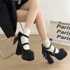 Spring and Autumn Women's Platform High Heels Lolita Shoes Cross Straps  Shallow Mouth Lolita Single Shoes