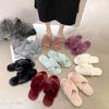 Big Size Cross Hairy Slippers, Female Autumn and Winter New Flat Bottom Home Indoor Floor Slippers