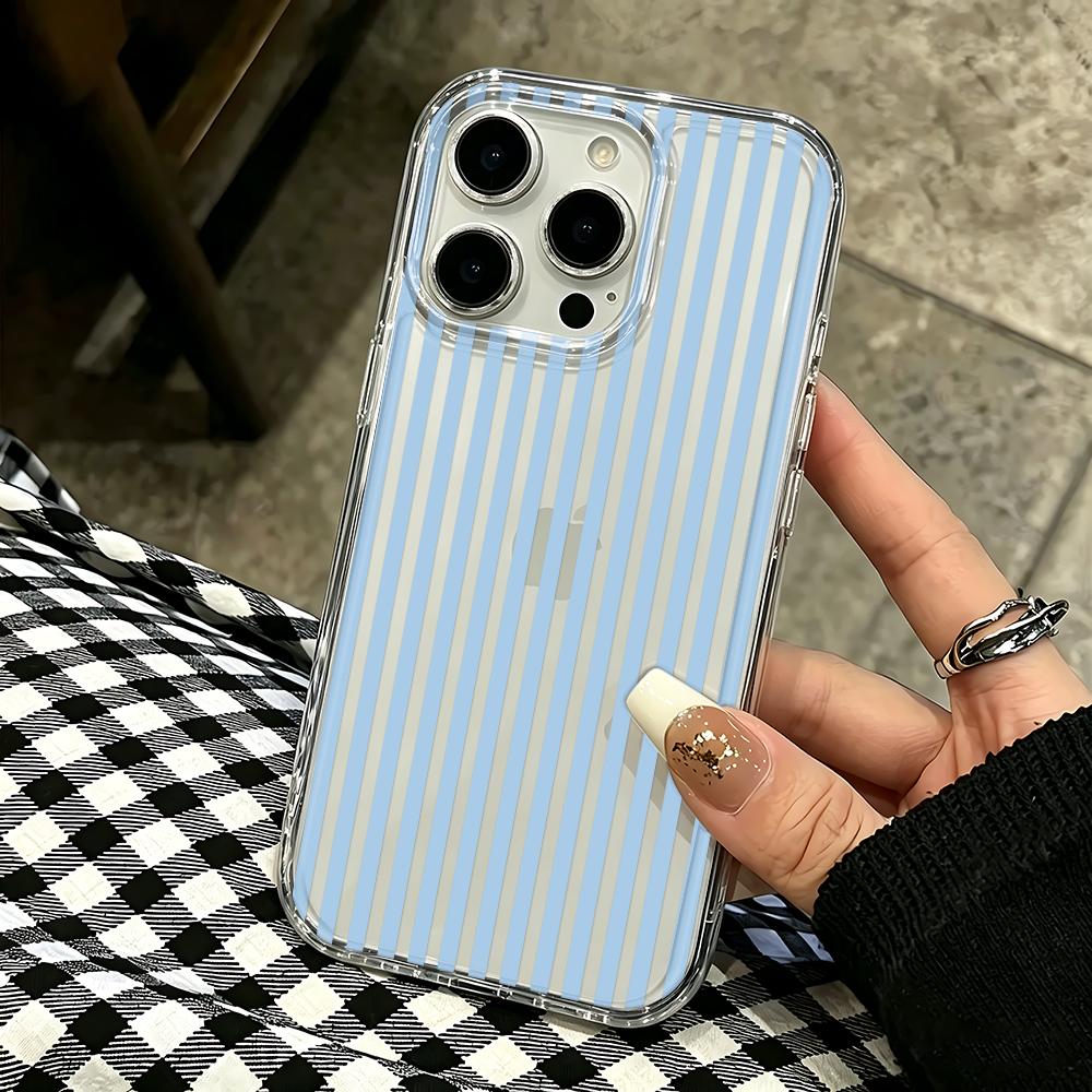 Синий Чехол для Телефона с Вертикальной Полосой Для Iphone 11 Pro Max 17 Air 16 15 14 Pro 13 12 11 15 Plus Прозрачный Силиконовый Мягкий Чехол